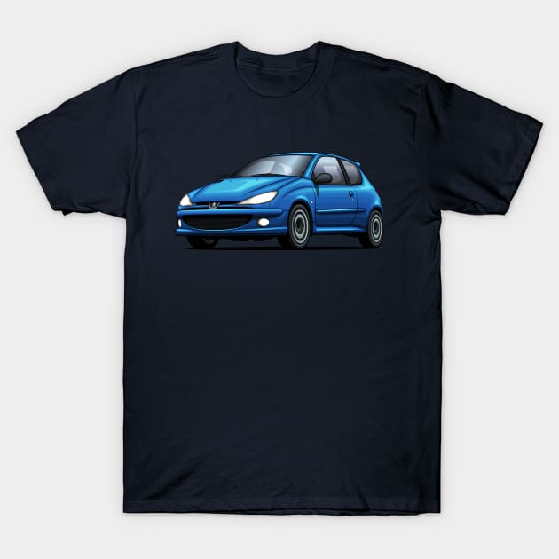 Peugeot 206 RC - Blue T-Shirt by Mario Ramos Rally Art